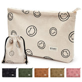 WLLWOO makeup bag two pieces with smile face corduroy for stylish travel organization.