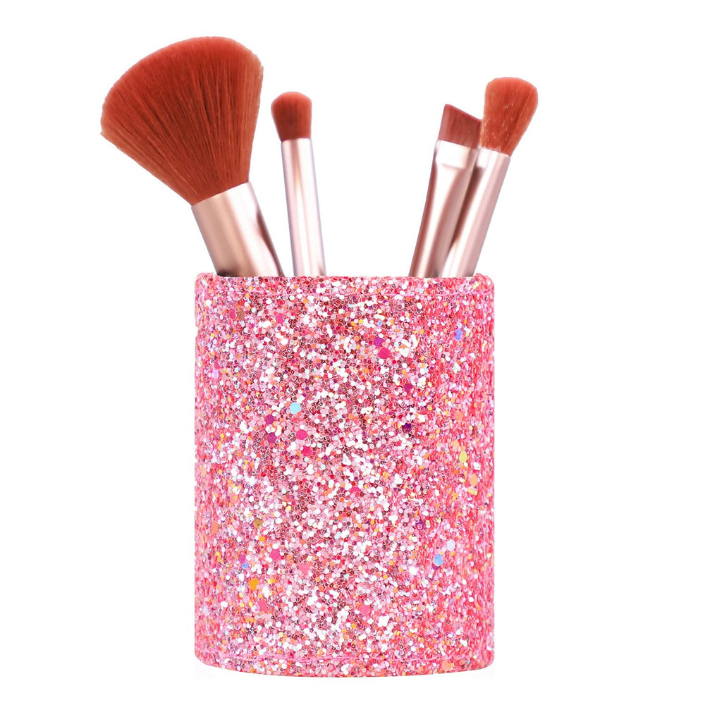 Wlz Bling Sequins makeup brush holder pink; compact vanity organizer for brushes.