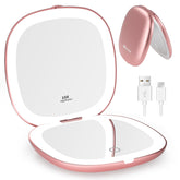 WOBSION mirror front view with dual LED lights for quick makeup on the go