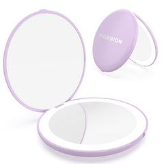 WOBSION travel compact mirror shows 1x and 10x views for precise makeup touch-ups