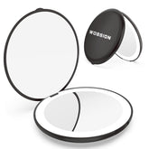 WOBSION travel compact mirror shows 1x view for everyday touchups on the go.