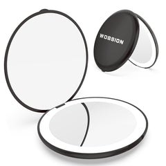 WOBSION travel compact mirror shows 1x view for everyday touchups on the go.