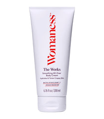Womaness The Works bottle closeup showing deep hydration in action.
