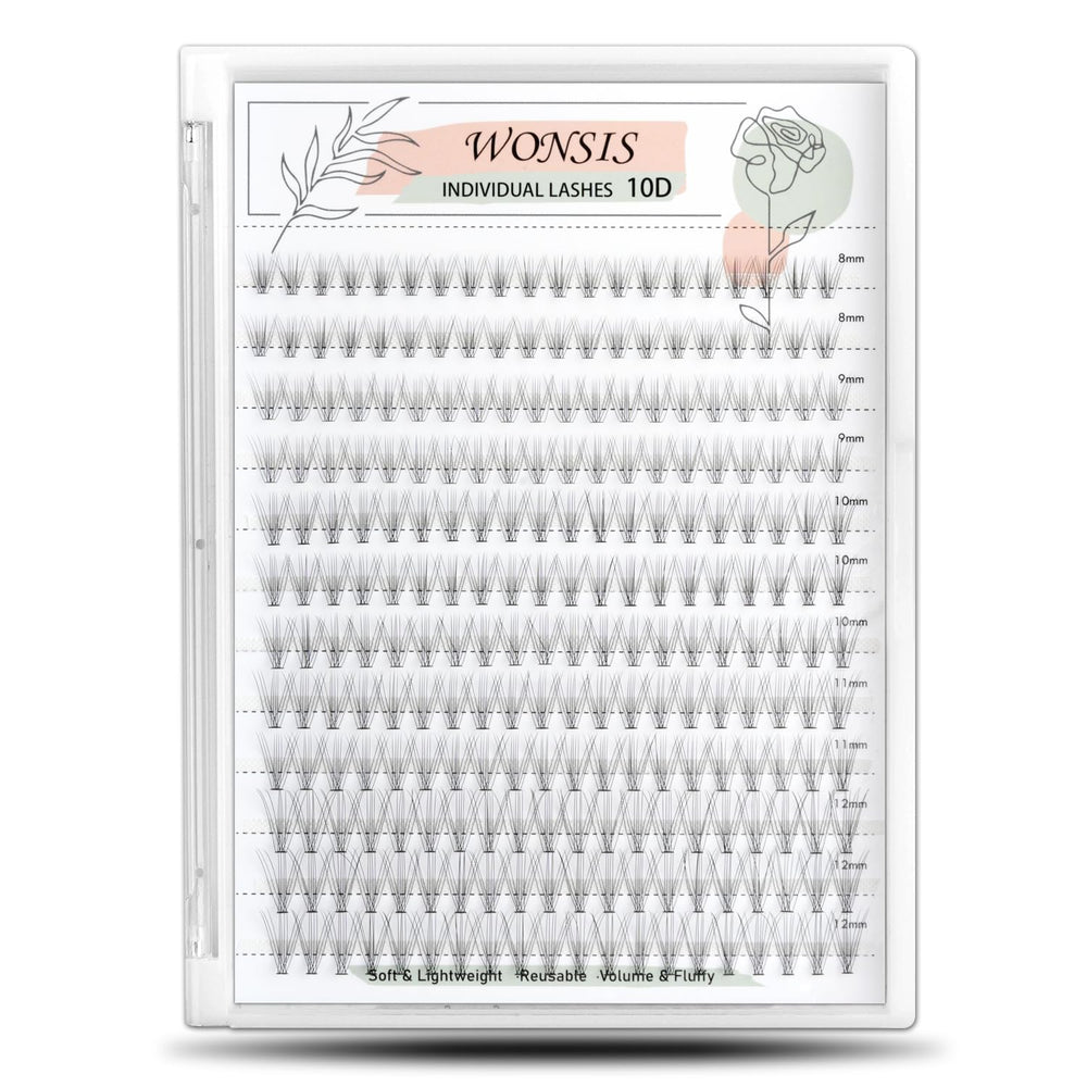 WONSIS lash clusters 240pcs 0.07mm C curl 8-12mm lightweight natural look