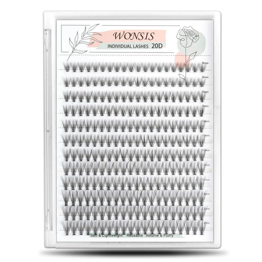 WONSIS Lash Clusters 240pcs with 20D C-Curl for natural daily wear.