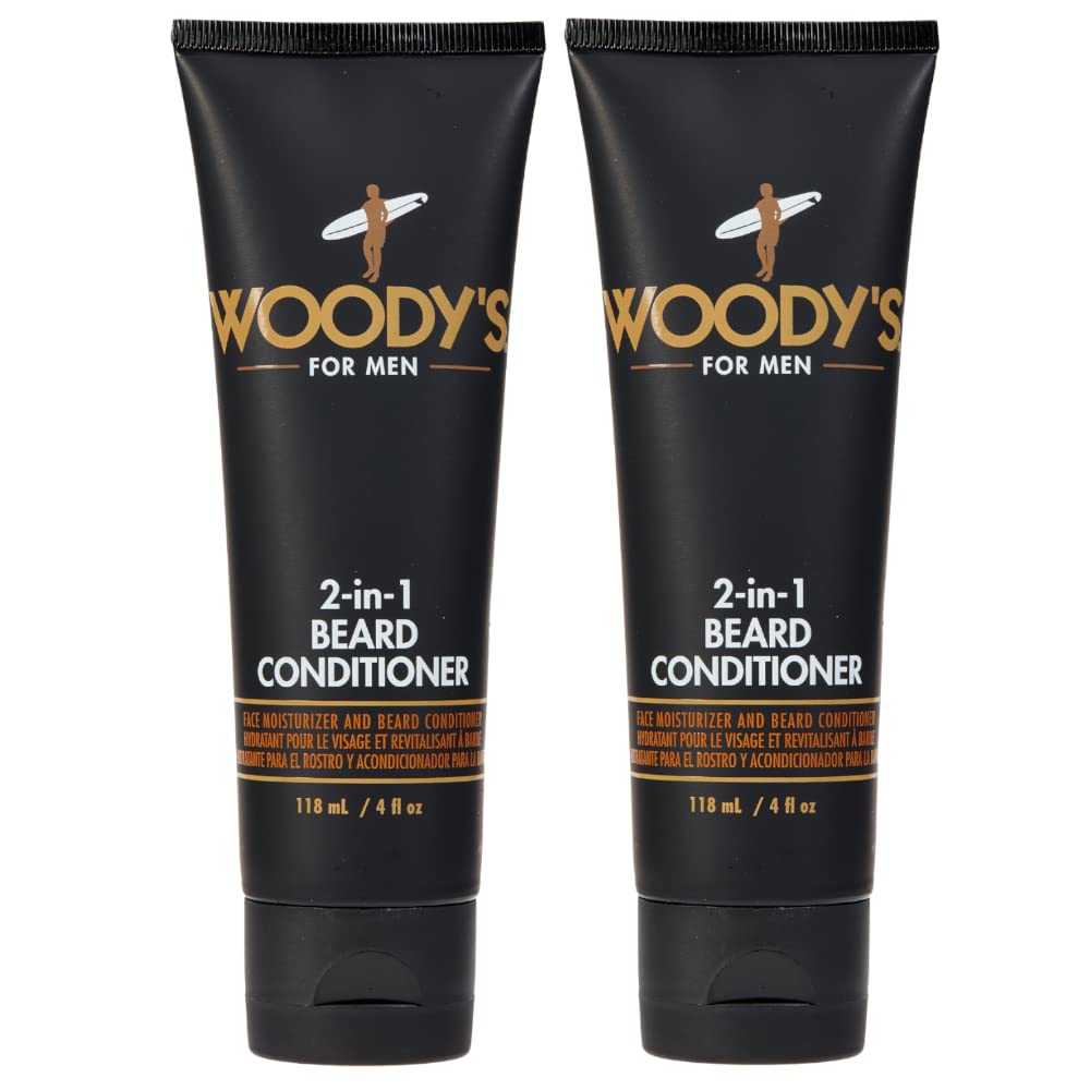 Woody's 2-in-1 beard conditioner bottle pour for easy application and hydration.