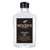 Woody's Styling Gel: botella para volumen ligero y acabado suave.