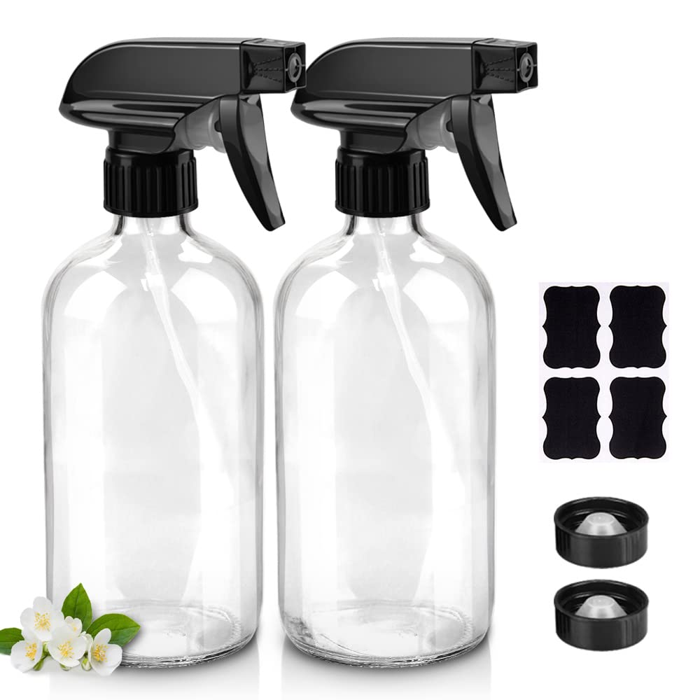 Worldgsb 16oz clear glass spray bottle for versatile cleaning and storage.