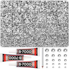 Worthofbest rhinestones organized in a 24-grid container for easy size selection and crafting.