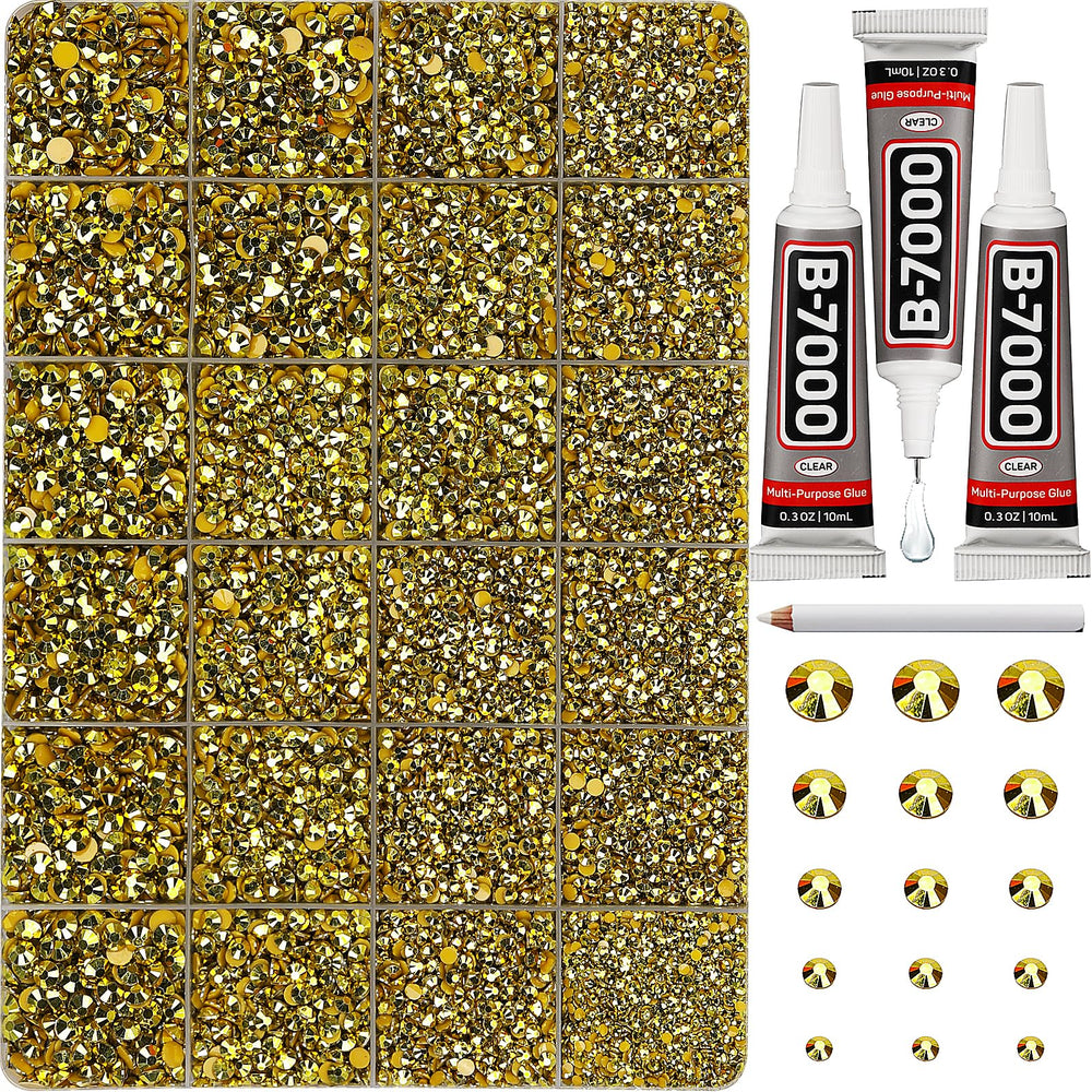 Worthofbest 33000-piece metallic gold rhinestones bundle for dazzling DIY crafts and fashion embellishments.