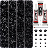 Worthofbest 33000Pcs black rhinestones kit close-up for DIY decor and clothing embellishment.