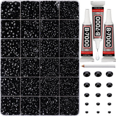 Worthofbest 33000Pcs black rhinestones kit close-up for DIY decor and clothing embellishment.