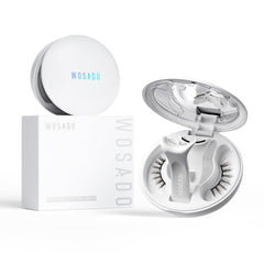 WOSADO magnetic eyelashes application showing quick, glue-free wear for natural enhancement.