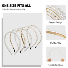 Diadema de perlas multi capa de WOVOWOVO, ideal para looks formales.