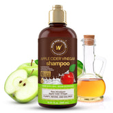 WOW Life Science Shampoo vinagre de manzana: botella visible y equilibrio del pH capilar.