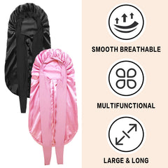 Bonete satinado para trenzas Wozutunt, negro, cobertura total del cabello.