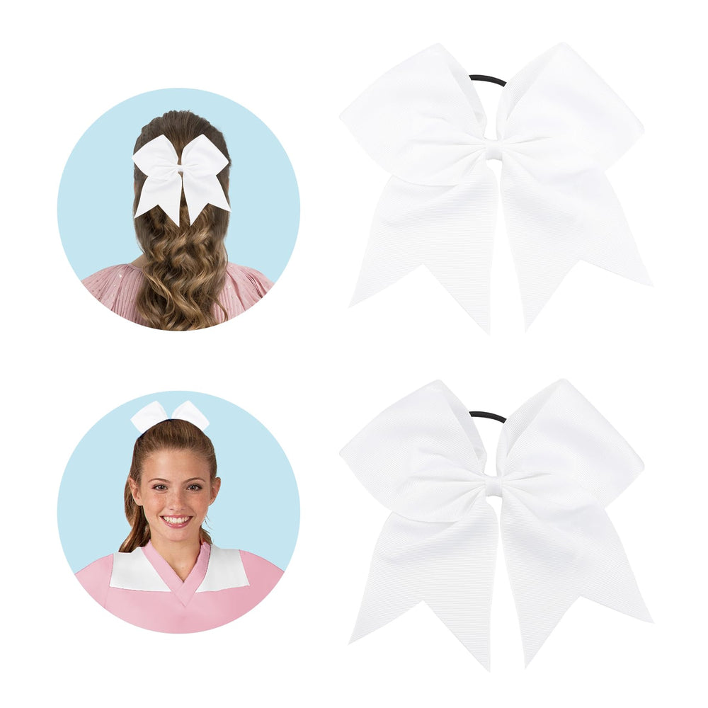 WRNZL Cheer Bows 8-inch white front view, durable for active cheer routines