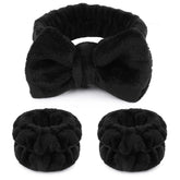 WSYUB makeup headband with fluffy black bow keeps hair away while applying makeup