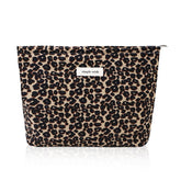 Wudygirl leopard makeup bag front view showing stylish design and large capacity