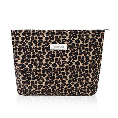 Wudygirl leopard makeup bag front view showing stylish design and large capacity