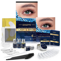 WUGOYU Lash Lift Kit packaging shows an at-home lamination setup for a salon-like look.