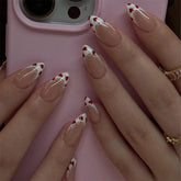 WUHCIM Valentines nails in short almond white lace for an elegant date-night look