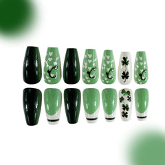 Uñas WULIUFLY Día de San Patricio, ajuste natural en forma coffin