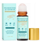WVJIGE frankincense and castor oil rose quartz roller bottle for facial massage and glow.