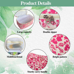 WYJ Rose Red large quilted makeup bag, floral pattern close-up for chic storage.