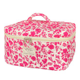 WYJ Rose Red large quilted makeup bag, front view, spacious organizer for cosmetics.