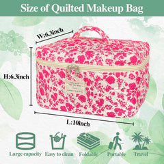 WYJ Rose Red large quilted makeup bag, open top with organized compartments.