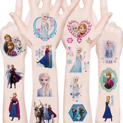 WYKDAG tatuajes temporales Disney Frozen; 100 hojas, ideal para fiestas y decoraciones.