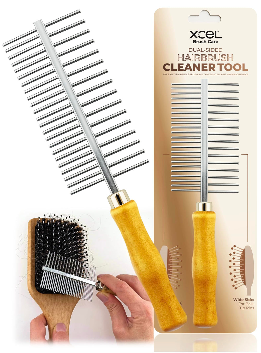 XCEL cleaner tool focusing on paddle brushes for quick buildup removal