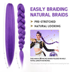 Xcrayto pre-stretched purple braiding hair close-up texture and shine.