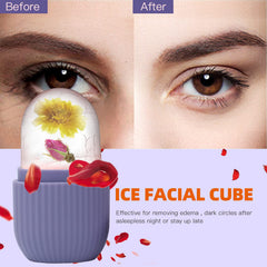 XHJRI Purple ice cube mold close-up, reusable cooling cubes for refreshed skin