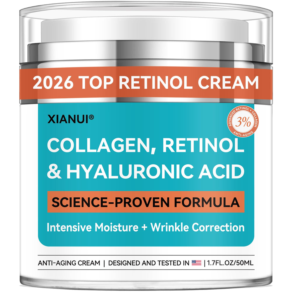 XIANUI crema retinol con colágeno y ácido hialurónico en bote, hidratación intensa para piel madura.