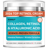 XIANUI crema retinol con colágeno y ácido hialurónico en bote, hidratación intensa para piel madura.