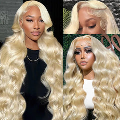 XIAPAY 613 blonde lace front wig body wave close-up for natural movement