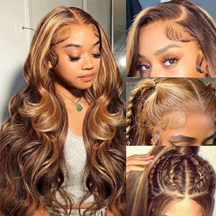 Xiayume honey blonde ombre lace front wig, 28 inch, natural hairline for everyday wear.