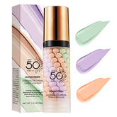 Xiuxixu 3 en 1 primer facial botella SPF50 para protección diaria y corrección de tono.