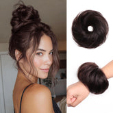 XIXISNOW messy buns hair piece on head provides natural volume for everyday styling.