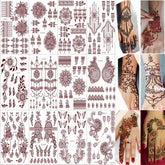 Xmasir 12-sheets henna tattoo pack shown with assorted brown designs for festive wear