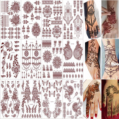 Xmasir 12-sheets henna tattoo pack shown with assorted brown designs for festive wear