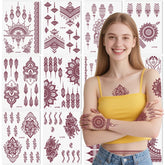 Xmasir kit henna marrón con 12 hojas para tatuajes temporales en piel.