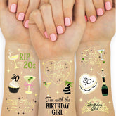 xo Fetti 30th birthday tattoos with gold foil sheet, perfect for festive skin décor.