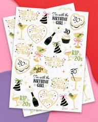 xo Fetti 30th birthday tattoos gold foil sheet 02, ideal for guest party favors.
