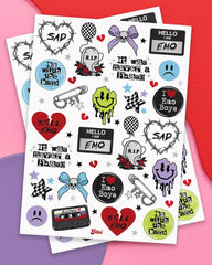 xo Fetti emo tattoos with mixtapes for retro vibe and quick application at events.