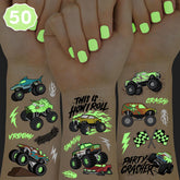 xo, Fetti glow-in-the-dark monster truck tattoo with race track designs for party favors