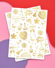 xo Fetti Golden Birthday cake design tattoo for festive skin adornment.