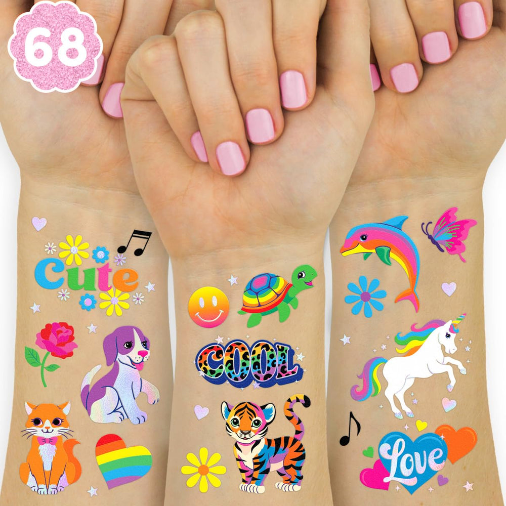 xo Fetti neon rainbow tiger and dolphin tattoos with iridescent foil for party fun